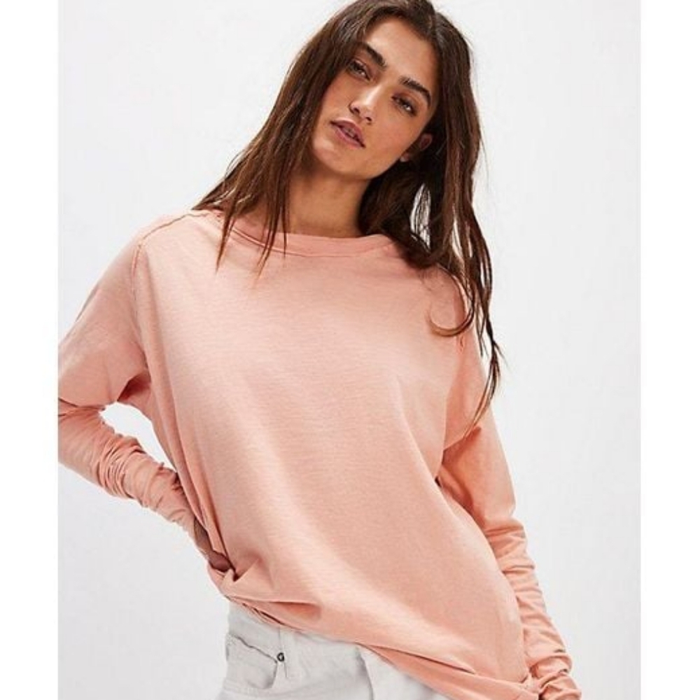 Free People Arden Tee Peach Long Sleeve Sweatshirt